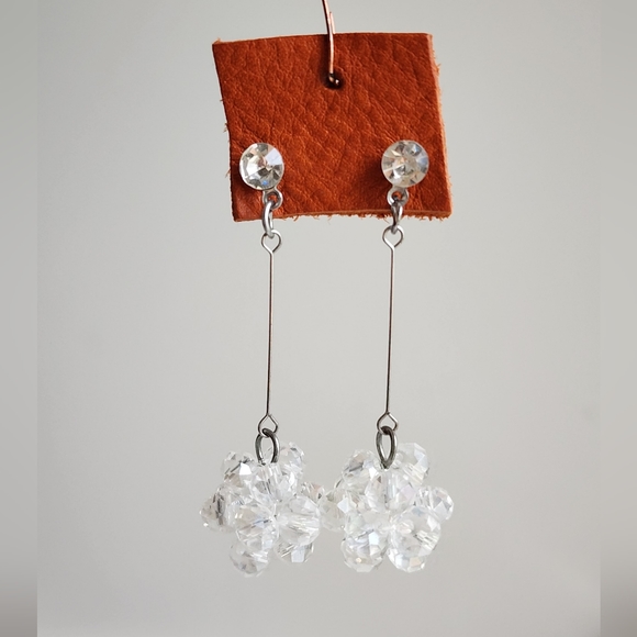 White Beaded Ball Dangling Stud Earrings - Picture 1 of 3